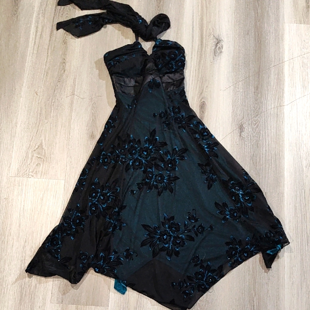 Elegant Black and Blue Floral Dress